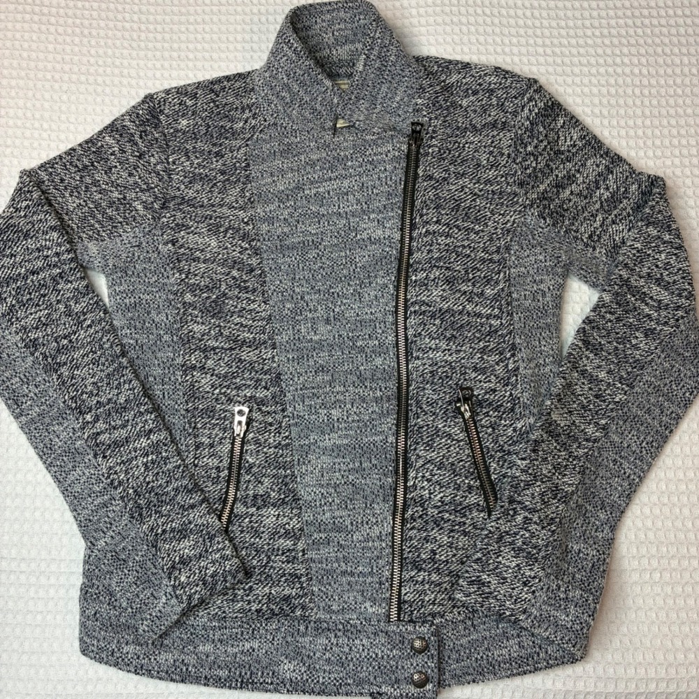 Lucky Brand Womens Small Grey Marled Knit Moto Asymmetric Zip Sweater Jacket